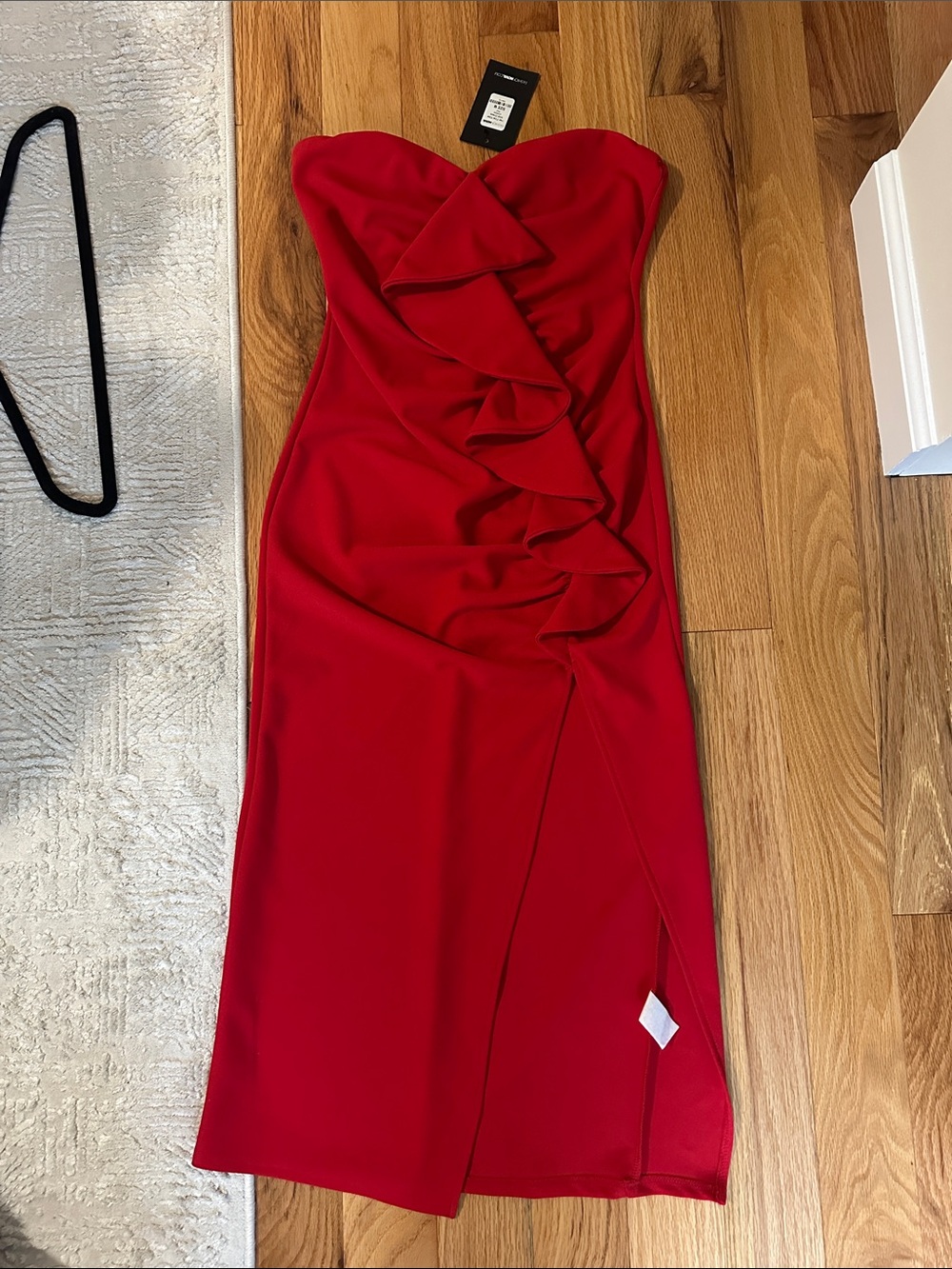 Strapless Red Ruffle Sheath Dress -